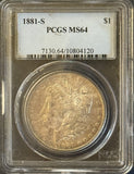 1881-S Morgan Silver Dollar, MS64 PCGS (11826)