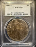 1881-S Morgan Silver Dollar, MS64 PCGS (11896)