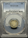 1896-S Barber Dime, G06 PCGS, (11990)