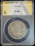 1806 Draped Bust Half Dollar, F-15 ANACS (12046)
