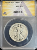 1921  Walking Liberty Half Dollar, Good 6, ANACS (12056)