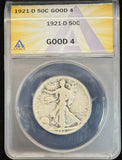 1921-D Walking Liberty Half Dollar, Good 4, ANACS (12058)