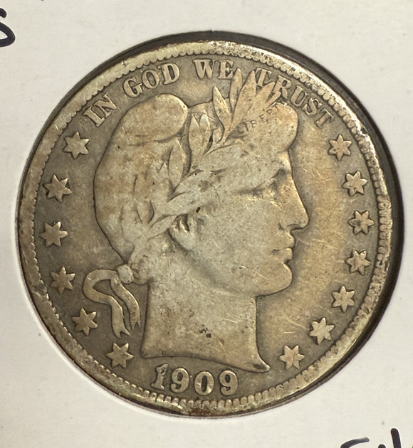 1909-S Barber Half Dollar, Circulated. (12125)