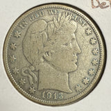 1913-D Barber Half Dollar, Circulated. (12135)