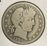 1894-O Barber Half Dollar, Circulated. (12143)