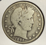 1892-O Barber Half Dollar, Circulated. (12167)