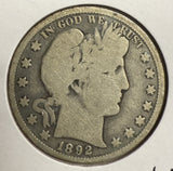 1892 Barber Half Dollar, Circulated. (12169)