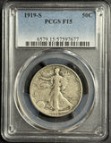 1919-S Walking Liberty Half Dollar, F-15 PCGS (12357)
