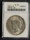 1922-S Peace Dollar, Mint Error ANACS AU58 (12420) Lamination