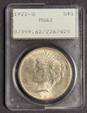 1922-S Peace Silver Dollar, MS62 PCGS, (12422)