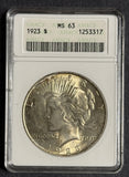 1923 Peace Silver Dollar, MS63 ANACS, (12428)