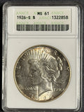 1926-S Peace Silver Dollar, MS61 ANACS Soapbox Holder. (12440)