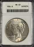 1934 Peace Silver Dollar, MS63 ANACS Soapbox Holder. (12442)