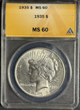 1935 Peace Silver Dollar, MS60 ANACS , (12450)
