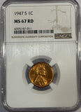 1947-S Lincoln Cent MS67RD NGC, (12522)