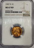 1947-D Lincoln Cent MS67RD NGC, (12524)