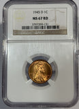 1945-D Lincoln Cent MS67RD NGC, (12528)