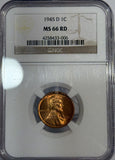 1945-D Lincoln Cent MS66RD NGC, (12530)