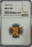 1937-S Lincoln Cent MS67RD NGC, (12546)