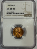 1937-D Lincoln Cent MS66RD NGC, (12550)