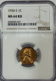 1936-S Lincoln Cent MS64RD NGC, (12554)