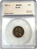 1931-S Lincoln Cent AU50 SEGS, (12558)