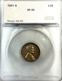 1931-S Lincoln Cent XF45 SEGS, (12560)