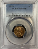 1931-S Lincoln Cent MS64RB PCGS, (12564)