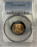 1929-S Lincoln Cent MS65RD PCGS, (12570)