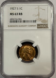 1927-S Lincoln Cent MS63RB NGC, (12576)