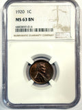 1920 Lincoln Cent MS63BN, NGC (12605)