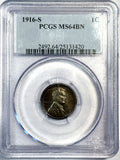 1916-S Lincoln Cent, MS64BN PCGS, (12617)