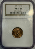 1912-S Lincoln Cent, MS65RB NGC (12631)