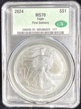 2024 American Silver Eagle, MS70 CAC First Delivery. Stock Photo