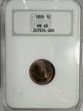 1859 Indian Head Cent, MS65 NGC. (13038)