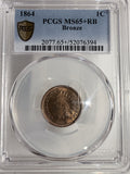 1864 Indian Head Cent, Bronze, MS65+RB PCGS Gold Shield (13094)