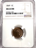 1869 Indian Head Cent, MS64RB NGC (13096)