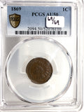 1869/9 Indian Head Cent, AU50 PCGS Gold Shield, (13098)