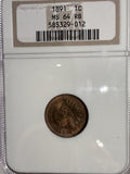 1891 Indian Head Cent, MS64RB NGC, (13104)