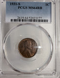 1931-S Lincoln Wheat Cent, MS64RB PCGS  (13116)
