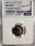 1931-S Lincoln Wheat Cent, MS64RB NGC  (13118)