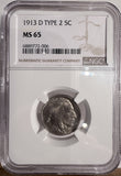 1913-D Type-2 Buffalo Nickel, MS65 NGC, (13124)