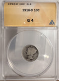 1916-D Mercury Head Dime, G-4 ANACS, (13142)