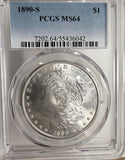1890-S Morgan Silver Dollar, MS64 PCGS. (13196)