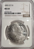 1892-CC Morgan Silver Dollar, MS64 NGC. (13204)