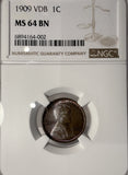1909-P VDB Lincoln Wheat Cent, MS64BN, NGC, (13250)