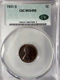 1931-S Lincoln Wheat Cent, MS64RB CACG (13274)