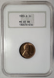 1933-D Lincoln Wheat Cent, MS65RD NGC (13276)
