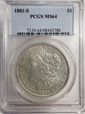 1881-S Morgan Silver Dollar, MS64 PCGS (13308)