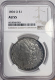 1894-O Morgan Silver Dollar, AU55 NGC (13338)